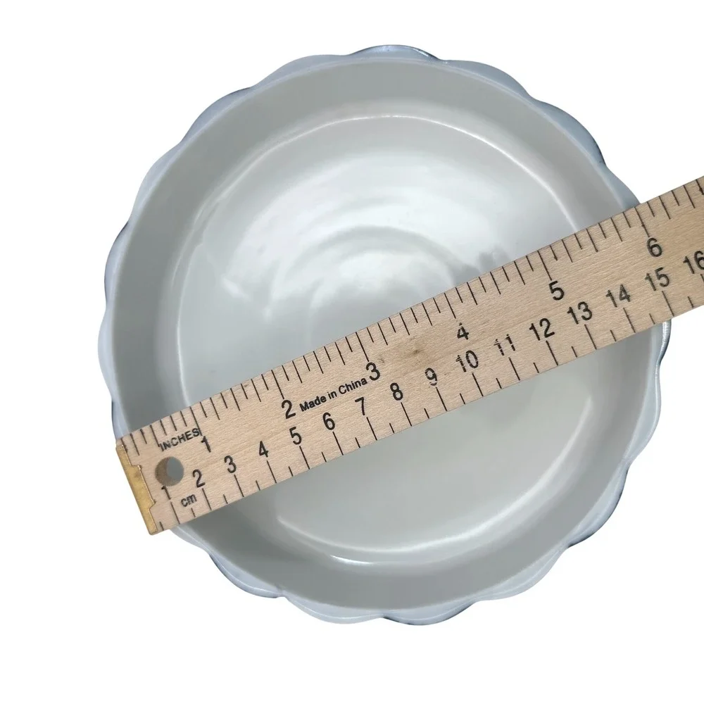 Japanese Blue & White Porcelain Bowl‎ Chrysanthemum Fluted Rim Striped 6